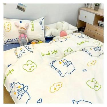 Imagem de Jogo de cama romântico floral, lençol de cima com fronhas, solteiro, Queen, roupa de cama casal para meninos e meninas (H King 4 peças)