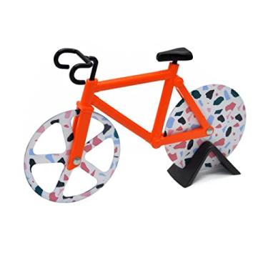 Imagem de Hoshen Cortador de pizza criativo em forma de bicicleta, divisor de massa, roda de cortador de pizza de aço inoxidável, cortador de biscoito, 1 peça, laranja