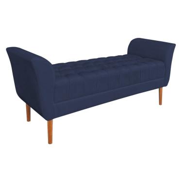 Imagem de Calçadeira Recamier Casal 1,50m Londres Veludo Azul Marinho - Pallazio