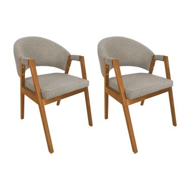 Imagem de Kit 2 Cadeiras de Jantar Madeira Maciça Cerejeira Premium Helen Linho Bege