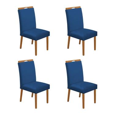 Imagem de Kit 4 Cadeiras de Jantar Madeira Maciça Cerejeira Premium Heloísa Veludo Azul 