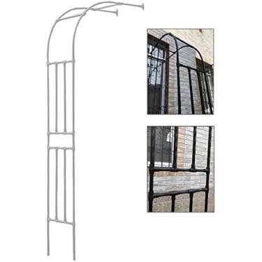 Imagem de Arco de jardim de metal preto meio arco branco arcos de casamento decoração treliça de jardim para plantas trepadeiras largura 60-240cm/2,0-7,9 pés, branco, 150x240cm/4,9x7,9 pés