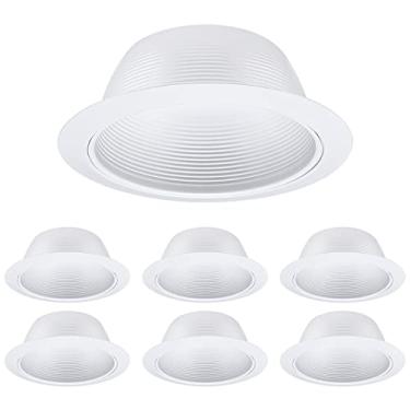 Imagem de TORCHSTAR Acabamento clássico de lata embutida branca de 15 cm, defletor de degraus com anel destacável, metal completo, ajuste Halo/Juno remodelar carcaça embutida, pacote com 6