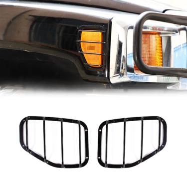 Imagem de PIUGILH Placas de luz de pisca, 2 peças de luz de sinal de mudança lateral protege a capa preta da grade adequada para Hummer H3 2005-2009, quadro de lâmpada de carro