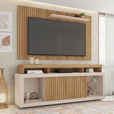 Imagem de Conjunto Decorativo Rack e Bancada Brendan MDF/MDP Ripado para TV 55 Pol. Buriti/OffWhite G11 - Gran Belo