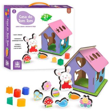 Imagem de Brinquedo Casinha Didática Infantil Encaixe Figuras e Formas Madeira 21 peças