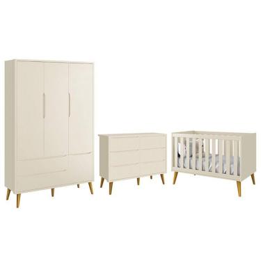 Imagem de Dormitório Completo Infantil Theo 3 Portas, Cômoda 6 Gavetas e Berço com Pés Amadeirado - Reller Móveis