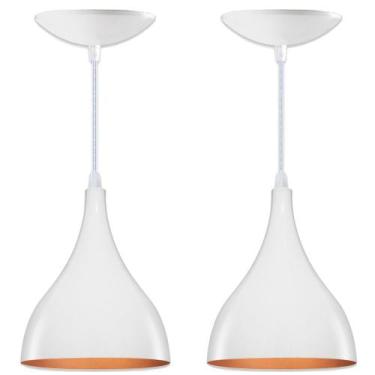 Imagem de Kit 2 Luminárias Pendente Gota Branco / Cobre - Ilustre Lar, Bivolt