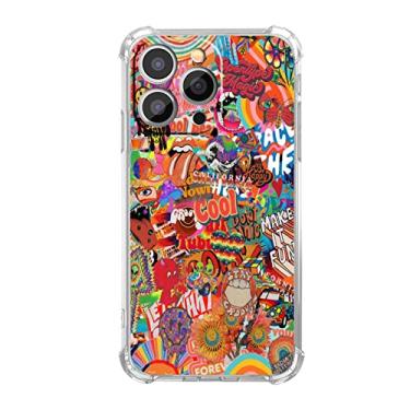 Imagem de Nsyosio Capa retrô hippie groovy para iPhone 13 Pro Max, colagem de elementos trippy estéticos, capa protetora de TPU exclusiva e legal compatível com iPhone 13 Pro Max
