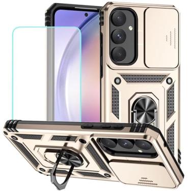 Imagem de Vokuha Capa para Galaxy A55 5G, capa para Samsung A55 SM-A556U com protetor de tela de vidro temperado e capa deslizante para câmera, anel giratório de 360°, capa magnética para Samsung Galaxy A55 5G