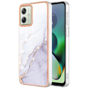 Imagem de Monwutong Capa de telefone de ajuste fino para Motorola G54, capa moderna com padrão de mármore IMD brilhante para meninas, lente de câmera e capa de proteção de tela para Moto G54, YBDD branca