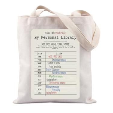 Imagem de Lywjyb Birdgot Sacola My personal Library Bookish Gift for Women Librarian Gift Library Card Shopping Bag for Reader, Bolsa My Library, Large