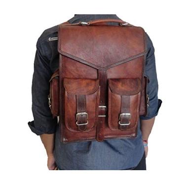 Imagem de Mochila de couro vintage marrom mundial feita à mão para laptop, bolsa carteiro, mochila para homens e mulheres, Laptop, Marrom, 12" x 16"