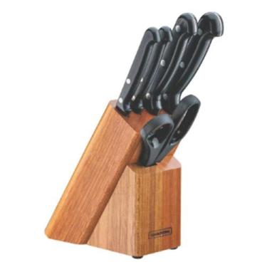 Imagem de Conjunto de Facas de Aço Inox com Cepo de Madeira 6 Peças - A.R Varied