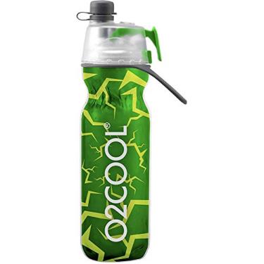 Imagem de O2COOL Garrafa de água de nebulização Mist 'N Sip 2 em 1 com função de névoa e gole sem vazamento, bico superior, reutilizável - 590 ml (verde rachado)