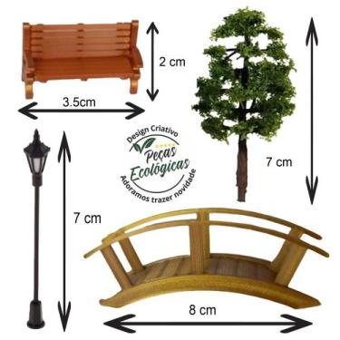 Imagem de Miniaturas 2xBanco 2xPoste 1xPonte 3xArvore Maquete Terrario - Mad Mak