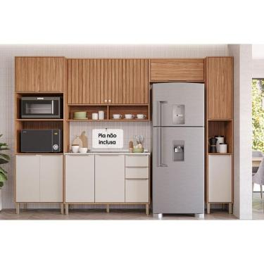 Imagem de Kit de Cozinha Completa 5 Peças Divina (2Aéreos+1Balcão+1Paneleiro+1TorreQuente) C5P185 Freijo/Off White - MGM
