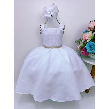 Imagem de Vestido infantil branco bolinhas aplique festa strass luxo - jeito de 