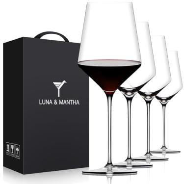 Imagem de OJA Conjunto de 4 taças de vinho tinto, taças de vinho de cristal premium sopradas à mão, 482 g, haste longa, borda fina, perfeita para vermelho ou branco, uso diário, aniversário de casamento