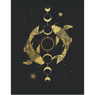 Imagem de Koi Carp Moon Phase Astrology Ying Yang Anti Stress Japan Fish Garden Pond: ANTI STRESS COLORING BOOK - Mandalas - Funny Japan Souvenir Fish Koi Gift ... Templates - Antistress - Relax - Coloring