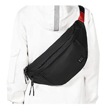 Imagem de Pochetes unissex para mulheres e homens, bolsa de cintura com fone de ouvido e alça ajustável com zíper, pochete preta para atividades ao ar livre e academia (pocheta)., B - preto (com 5 bolsos com