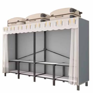 Imagem de Guarda-roupa Armário rústico sem instalação, guarda-roupa simples de tecido de poliéster, estrutura de aço dobrável, armário reforçado armário