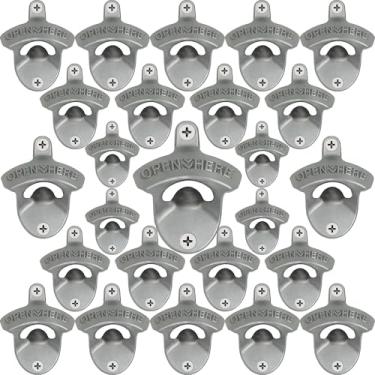 Imagem de HAIICEN 24 peças abridor de garrafas à prova de ferrugem montado na parede, abridor de refrigerante prateado retrô para refrigerador de madeira