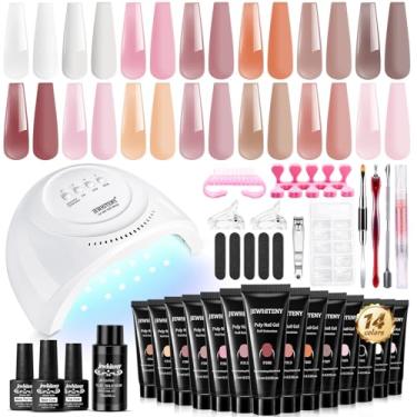 Imagem de JEWHITENY 14 Colors Poly Extension Gel Nail Kit With Nail Lamp Nude Pink White Brown All In One Poly Nail Gel Starter Kit Poly Gel Nail Kit With Base Top Coat Manicure Salon Frence Nail Art