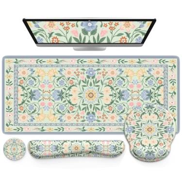 Imagem de iCasso Tapete de mesa, conjunto de suporte de pulso de mouse pad para jogos, 4 em 1 XXL grande mousepad + teclado descanso de pulso + conjunto de porta-copos com design ergonômico para computador de