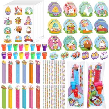 Imagem de Herdear 168 Pcs Easter Stationery Gifts Set Spring Easter Eraser Happy Easter Bookmark Rulers Easter Bunny Notepad Colorful Eggs Stickers Pencils Stamps for Classroom Reward Stuffer Filler Party Favor