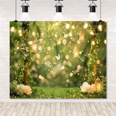 Imagem de Cenário Encantado de Primavera 3 x 2,4 m Floresta Verde Fantasia Borboleta Cenário para Fotografia Flor Parede Backgroud Princesas Meninas Casamento Chá de Bebê Festa Aniversário Banner Decorações