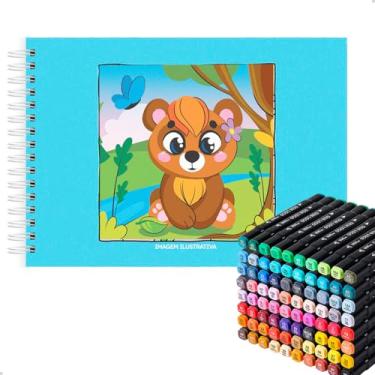 Imagem de Livro Para Pintura Arte + Conjunto 80 Canetinhas Ponta Dupla (AZUL)