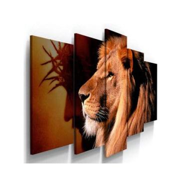 Imagem de Quadro Decorativo Jesus Cristo Leão Judá Coroa Espinho Deus - NoBrand,