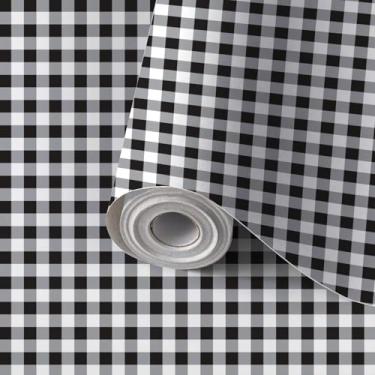 Imagem de Papel de parede autoadesivo de parede mural de parede liso preto branco cinza BW Gingham Scott xadrez xadrez búfalo papel de contato papel de parede amigável para cozinha berçário quarto 45 x 299 cm
