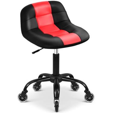 Imagem de FreekyFit Banco Rolling Shop com rodas, banco de rodinhas com suporte para as costas, cadeira de garagem giratória de 360°, cadeira ajustável de altura de 150 kg, resistente, para spa, salão de beleza