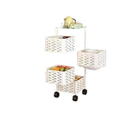 Imagem de Fruteira Cesto Multifuncional Organizador Fruteira 4 Andares Preta Empilhavel Com roda(BRANCO)
