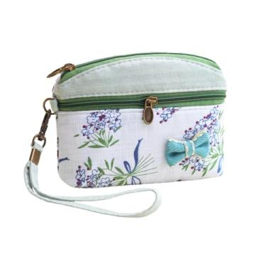 Imagem de DOYIFUN Lindas bolsas de moedas florais com zíper pequenas flores bordadas bolsa de presente feminina menina bolsa de presente mini flor moeda carteira vintage bugigangas bolsa (verde), Verde, Fresco