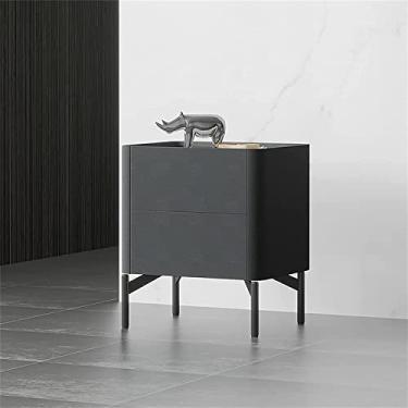 Imagem de Mesa de cabeceira inteligente, armário de cabeceira com gavetas, madeira branca, mesa de cabeceira, luz de laje de rocha, simplicidade moderna, 2 cinza, armário pequeno de couro 50 x 40 x 50 cm (cinza