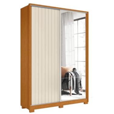 Imagem de Guarda Roupas Solteiro com Espelho 2 Portas de Correr 3 Gavetas Flex Hera Madeirado/Off White