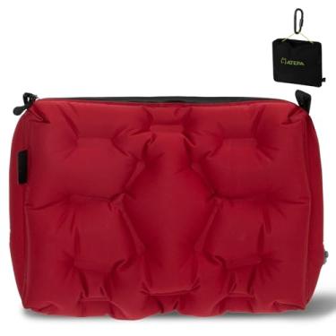 Imagem de ATEPA Almofada de assento de viagem, almofada inflável portátil, suporte de pescoço e costas, bolsa de viagem ultraleve com proteção com zíper e alça conversível para atividades ao ar livre em