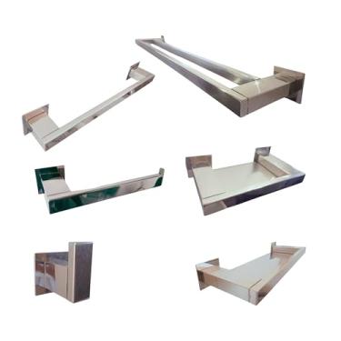 Imagem de Kit Acessórios para Banheiro 6 Peças Inox 304 Porta Toalha Duplo 60cm Ipanema