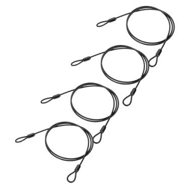Imagem de PATIKIL Cabo de aço inoxidável revestido de vinil de 5/81.3 cm de diâmetro com laços, 4 peças de corda de fio flexível de 1,2 m (119,4 cm) Cadeado de cordão de segurança para iluminação de palco ao ar