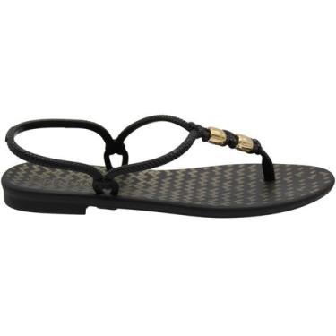 Imagem de Sandália Rasteira de Dedo Grendha Ternura Metalizada Feminina, Preto, 