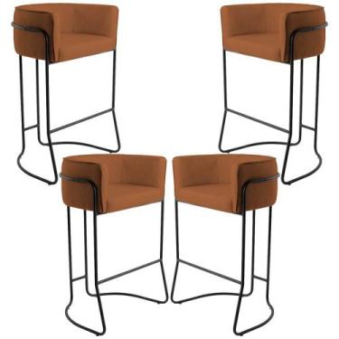 Imagem de Kit 04 Banquetas Decorativas Fixa Base de Aço Preto Betina D02 Veludo 