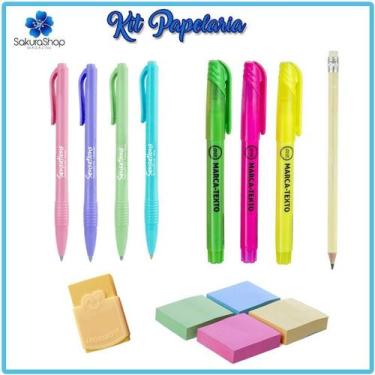 Imagem de Kit Papelaria Ensino Médio Juvenil Básico Caneta Lapis - Sakura Shop