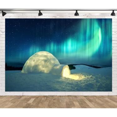 Imagem de CORFOTO Pano de fundo aurora iglu, 2,4 x 1,8 m, paisagem ártica, neve, aurora boreal, fundo de casa de gelo, para decoração de festa temática ártica, faixa de Natal para adultos e crianças