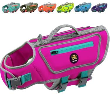 Imagem de Sheripet Colete salva-vidas para cães pequenos com alta flutuabilidade, colete salva-vidas leve para cães nadadores, colete flutuante refletor ajustável, alça de resgate de neoprene (rosa, PP)