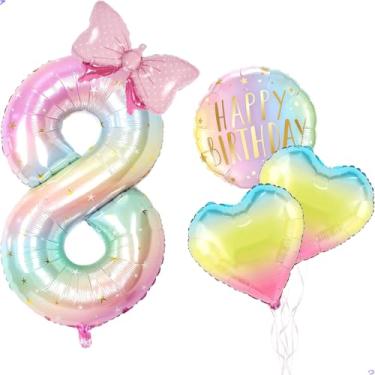 Imagem de Squish Decorações de Aniversário Balão Número 8 para Meninas Decorações de Festa de Aniversário Pastel Raibow, 101,6 cm Grande Balão de Aniversário de Mylar para Festa de Squishmallow Faovrs