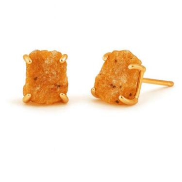 Imagem de Brinco Tarraxa Calcita Orquídea - Cristal Natural, Banho Ouro 18k