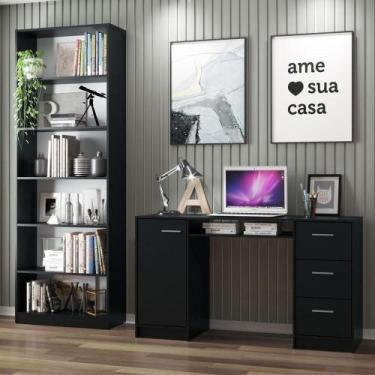 Imagem de Escrivaninha Alaska e Estante Livreiro 6908 Preto - MADESA